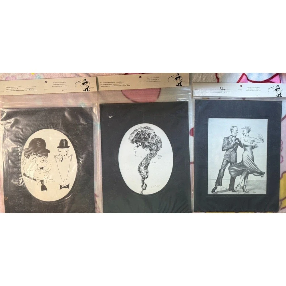 3 Vintage Herb Evans Signed Numbered Prints Laurel Hardy Fred Astaire Movie Deco